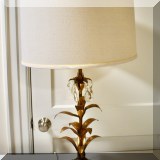 D07. Gilt tole marble base lamp with crystals. 31&rdquo;h 